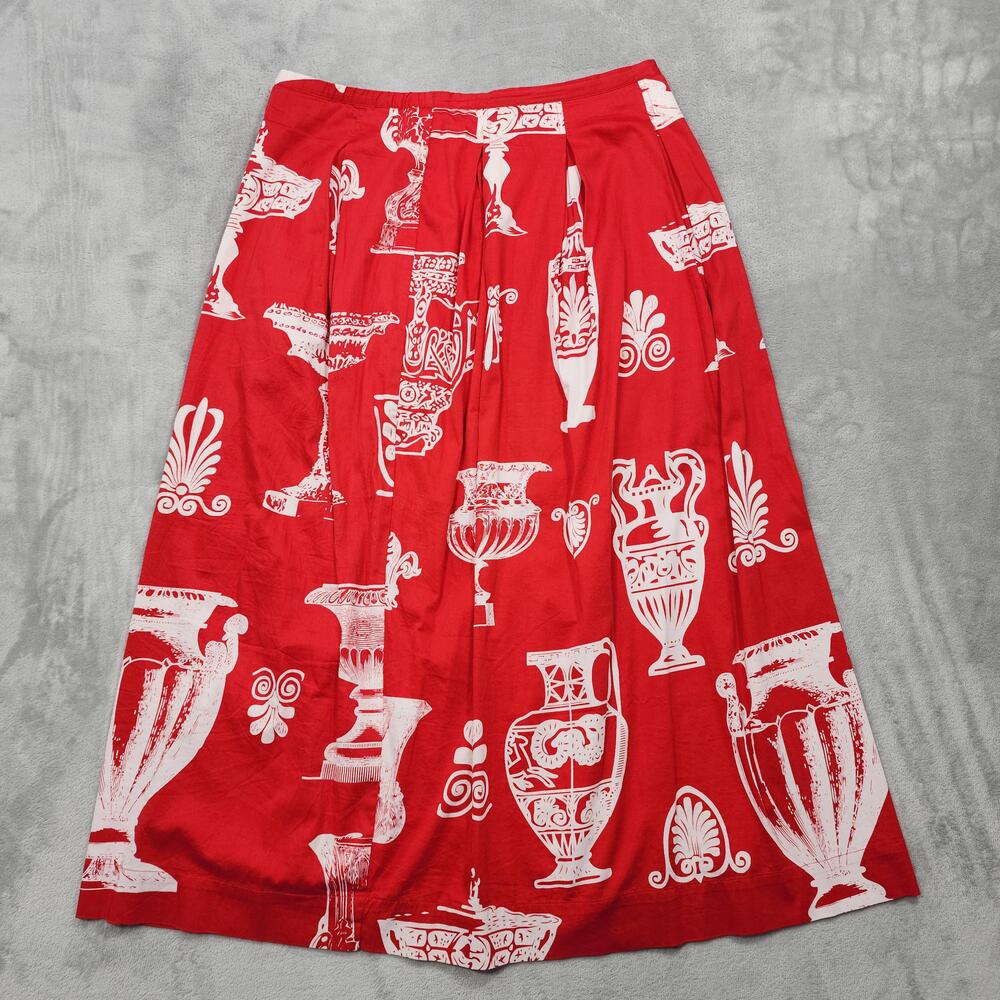 Soft Surroundings Skirt Womens PM PETITE Red Pleated Vase Print Challis Maxi